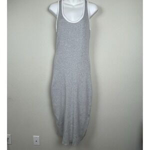 Caroline Constas Knit Midi Dress Size S Gray White Contrast Trim Stretch Bodycon